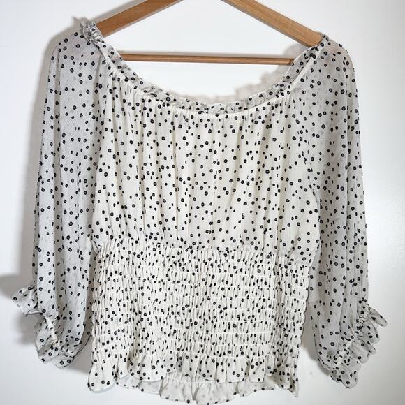 Anthropologie Lucia Off Shoulder Smocked Polka Dot Blouse Romantic Medium - Picture 8 of 15